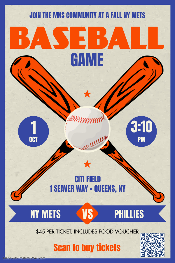 October 1, Mets vs Phillies, 3:10PM, $45. Register at https://ps290pta.app.neoncrm.com/event.jsp?event=375& 